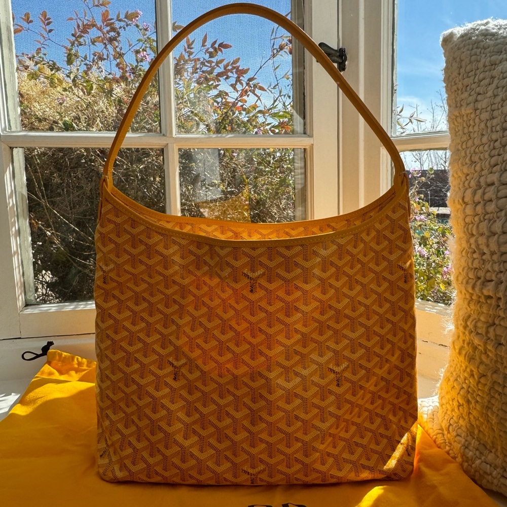 Goyard Yellow Hobo Bag with Woven Texture and Curved Shape